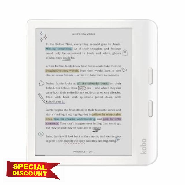 Kobo Libra Colour | eReader | 7” Glare-Free Colour E Ink Kaleido™ 3 Display | Dark Mode Option | Audiobooks | Waterproof | (White)