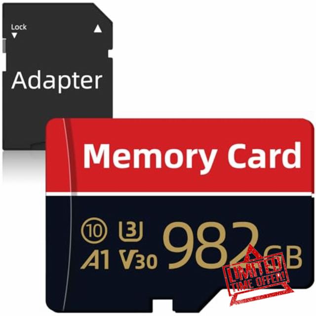 Aolldy TF Card 982GB High Speed Flash Memory Card with Adapter Full HD Video TF Storage Card Waterproof Performance Mini Memory Card for Smartphones