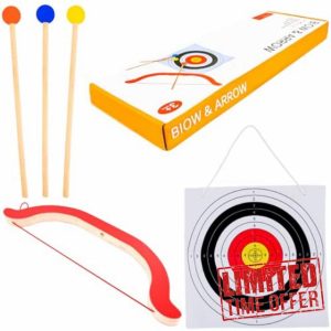 Swakuta 5 Pcs Kids Wooden Bow and Arrow Set Wooden Archery Toy Include 1 Bow 1 Target 3 Arrows for Girls Boys Party Gifts Indoor and Outdoor Play Toys