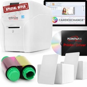 Pointman PULSE Printer Bundle - ID Card Printer Bundle - 200 Cards - Dye-Sublimation Ribbon - CardExchange ID Card Design Software - PVC ID Card Printer - Dye Sublimation Printer (PULSE 100)