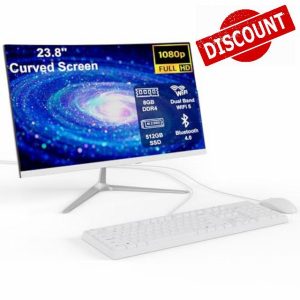 All-in-One Desktop PC 23.8 Inch Curved Display Celeron N100 (Up to 3.4GHz) 8GB RAM 512GB SSD Dual Band WiFi Bluetooth 4.0 USB 2.0*2