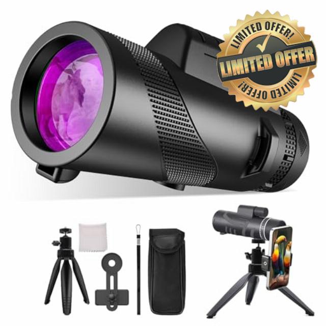 NEW 2024 80x100 Monocular Telescope High Powered for Smartphone Monoculars for Adults High Definition Monocular Telescope for Stargazing Hunting Wildlife Bird Watching Travel Camping Hiking (80x100)