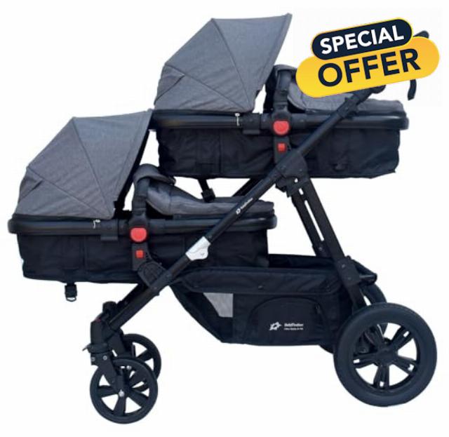 Twin/Twin Pushchair 2-in-1 Black and Grey for Two Children Brothers Strolle