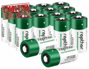 Rapthor 1800mAh CR123A 3V Lithium Batteries CR123 / 123A / CR17345 3 Volt Photo Battery for Flashlights Camera Smart Sensor (Pack of 16)