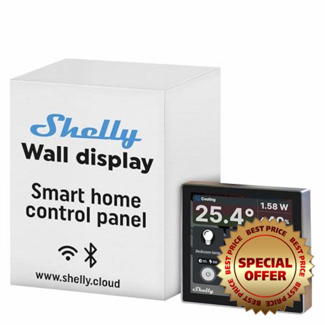 Shelly Wall Display Black - Wi-Fi & Bluetooth Smart Home Control Panel with Integrated 5A Switch