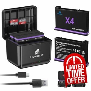 Homesuit Insta360 X4 Replacement Battery 2500mAh and Triple Micro USB Charger Compatible with Insta360 ONE X4 Action Camera Accessories with Misro SD Card Slots (2-Pack)
