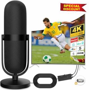 2024 Upgraded TV Aerial - Indoor TV Aerial for Smart TV Digital TV Antenna 380+ Miles Long Range Support 4k/HDTV/1080P for Freeview TV local channels with Booster Signal amplifier & 16.4 FT Cable