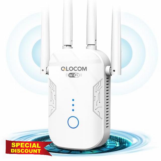 QLOCOM 2025 Newest WiFi Booster Range Extender 1200Mbps WiFi Extender Booster Dual Band 5GHz & 2.4GHz Wireless Internet Booster/Hotspot with Wider Coverage