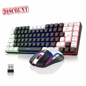 RedThunder K84 75% Wireless Gaming Keyboard and Mouse Rainbow Backlight UK Layout 85 Keys TKL Ultra Compact Mini Design Lightweight Honeycomb Gaming Mouse for PC Mac PS5 Office Gamers (Black-White)