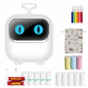 Lvcdodvd Mini Printer Thermal Printer Portable Mini Photo Printer for Home Use Sticker Printer Robot Shape Cute Wireless Bluetooth Printer with 13 Rolls for Photos Notes DIY Painting iOS Android