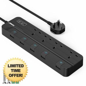 TOPREK 4 Plug Extension Lead with Ultra Wide Pitch Socket