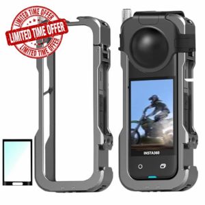 HAFOKO Aluminum Alloy Frame Cage + Lens Cap+Screen Protector for Insta 360 X4 Metal Multi- Functional Expansion Protective Case Cage Housing for Insta 360 X4 Accessories
