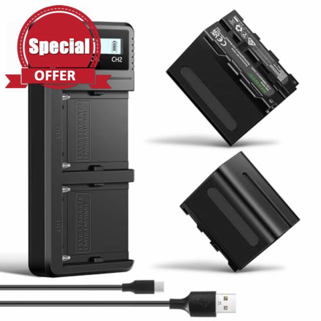 NEEWER NP-F970 2Pcs 7800mAh Replacement Batteries with LCD Fast Charger Dual USB