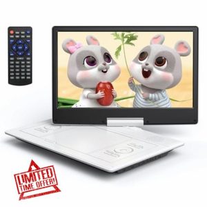 YOTON 16.9" Portable DVD Player 14.1" Large Screen 1280 * 800 LCD DVD Player 5000mAh Large Capacity Battery 5 Hours Long Playback Region Free TV Synchronised Playback (Blu-ray Not Supported/White)
