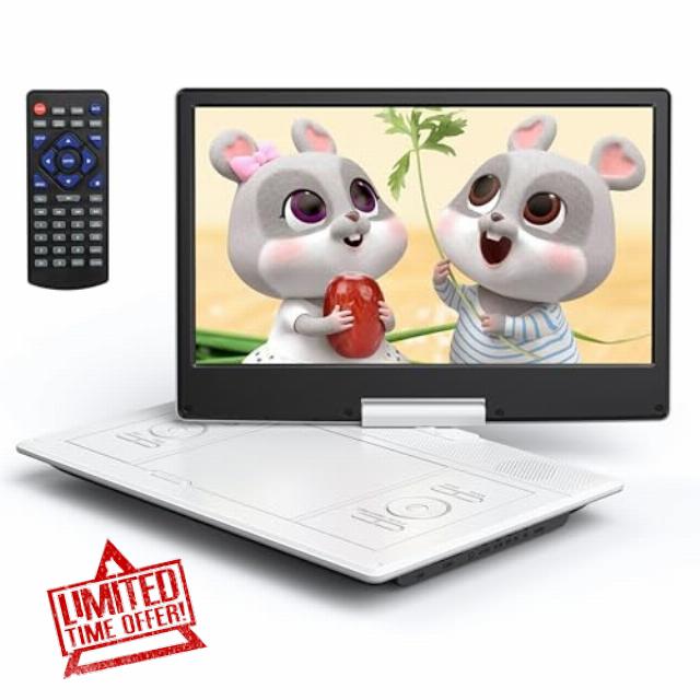 YOTON 16.9" Portable DVD Player 14.1" Large Screen 1280 * 800 LCD DVD Player 5000mAh Large Capacity Battery 5 Hours Long Playback Region Free TV Synchronised Playback (Blu-ray Not Supported/White)