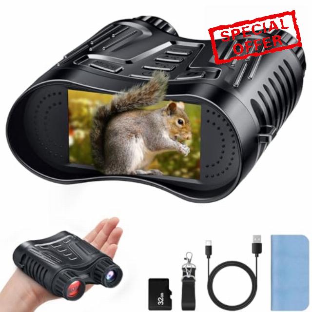 Night Vision Binoculars Goggles Camera - 4K 3.2’’ TFT LCD Infrared Night Vision Scope 300M for Hunting with 32GB Card 8X Digital Zoom 2600mAh Rechargeable 7 Adjustable IR Levels