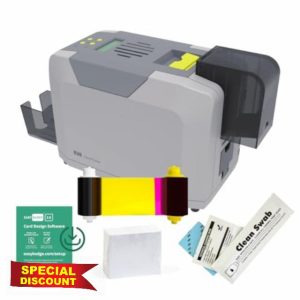 EasyBadge S26 Beginners ID Card Printer Bundle with ID Card Accessories including Blank Cards