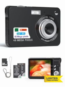 Andoer Digital Camera Video Camera Camcorder 48MP 2.8 Inch TFT Screen Auto Focus 16X Digital Zoom Anti-shake Face Detect Smile Capture Built-in Flash with 2 Batteries 32GB TF Card for Kids-Black