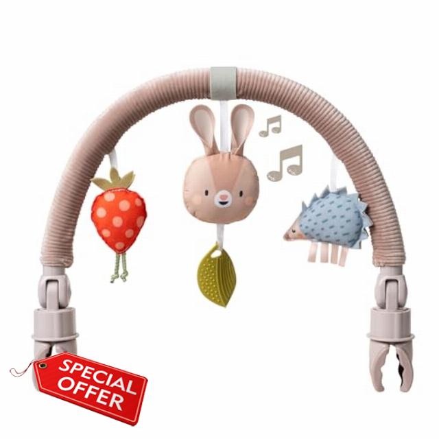 Taf Toys TAF13415 Musical Bunny Pram Activity Travel Arch with 3 Sensory Hanging Toy Bar Fits Strollers & Car Seats. Large Adjustable Clips. Foldable. Suitable for Newborn Boys & Girls 0 Months +