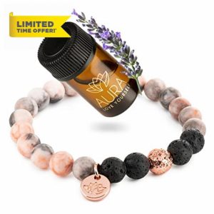 AURA LOVE YOURSELF Relaxation Gift for Women Healing Stress Relief Gift for MUM Lava Rock Bracelet Yoga Beads with Lavender Essential Oil Calming Aromatherapy Diffuser Stone Beaded Bracelet Self Care