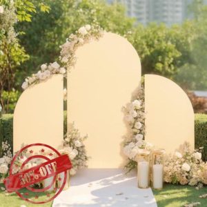 Set Of 3 Wedding Arch Cover Dual-Sided Color Round Top and Half Moon Arch Stands Cover with Zipper Elastic Arch Backdrop Cover for Birthday Party Banquet Decor Hand Or Machine Wash champagne