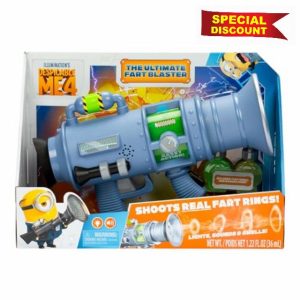Despicable Me 4 The Ultimate Fart Blaster; Blasts out REAL Fart Rings of fog; Plays 15 Different Fart Sounds Lights Up and Emits Smells; It Includes 2 Different Scented Fart Formulas