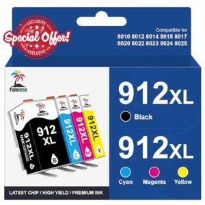 Palmtree 912XL Ink Cartridges multipack Compatible for HP 912 Ink Cartridges HP 912XL 912 XL for HP OfficeJet 8010 8012 8014 8015 8017 HP OfficeJet Pro 8020 8022 8023 8024 8025 (4 Pack)
