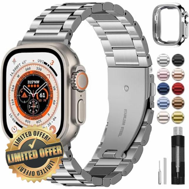 Fullmosa Metal Strap Compatible with Apple Watch Strap 49mm Stainless Steel Replacement Band Compatible with iWatch Series Ultra/Ultra 2 Strap