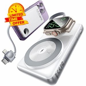 LISEN Magsafe Power Bank for iPhone [22.5W Built-in Cable] Magnetic Phone Charger 10000mAh Portable Wireless Power Bank Fast Charging for Apple Magsafe Battery Pack Fits iPhone/Watch/iPad All Phones