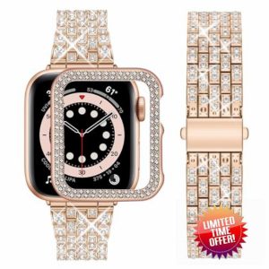 Wutwuk Compatible Bling Apple Watch 9 8 7 Straps 45mm with Bling Case