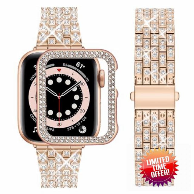 Wutwuk Compatible Bling Apple Watch 9 8 7 Straps 45mm with Bling Case