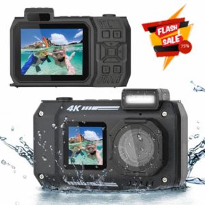 4K Underwater Camera 33 FT Waterproof Camera with Dual Screens Selfie Digital Camera Built-in 2500 mAh Battery 48MP Autofocus Waterproof Digital Camera for Snorkeling with 32 GB Card