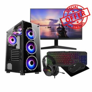 ASC Intel Core i7 Gaming PC • GTX1650 4GB Graphics Card • 16GB RAM • 256GB SSD+1TB HDD • 500W 80+ PSU • Mirage Black 6 Fan RGB Gaming Case • WIFI • Windows 11 • 22” Monitor Bundle