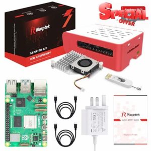 iRasptek Raspberry Pi 5 8GB Starter Kit - 64GB Pre-installed Raspberry Pi OS(Red&White Case)