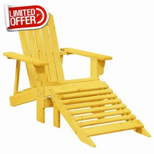 idaXL Adirondack Chair with Ottoman - Yellow Solid Fir Wood - Outdoor Patio/Garden/Lounge Chair with Ergonomic Design - 69x145.5x90.5 cm