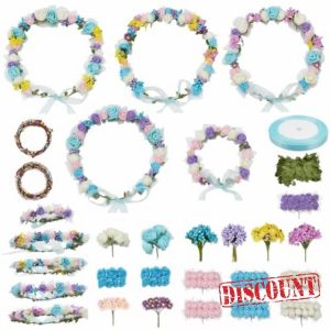 INFUNLY 20Pcs Flower Crowns Making Kit Make Your Own Flower Wreath DIY Flower Crowns Craft Kit Handmade Floral Hair Accessories for Wedding Birthday Party Favours DIY Arts and Crafts