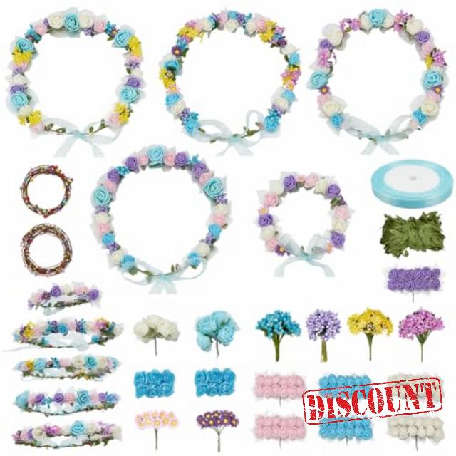 INFUNLY 20Pcs Flower Crowns Making Kit Make Your Own Flower Wreath DIY Flower Crowns Craft Kit Handmade Floral Hair Accessories for Wedding Birthday Party Favours DIY Arts and Crafts