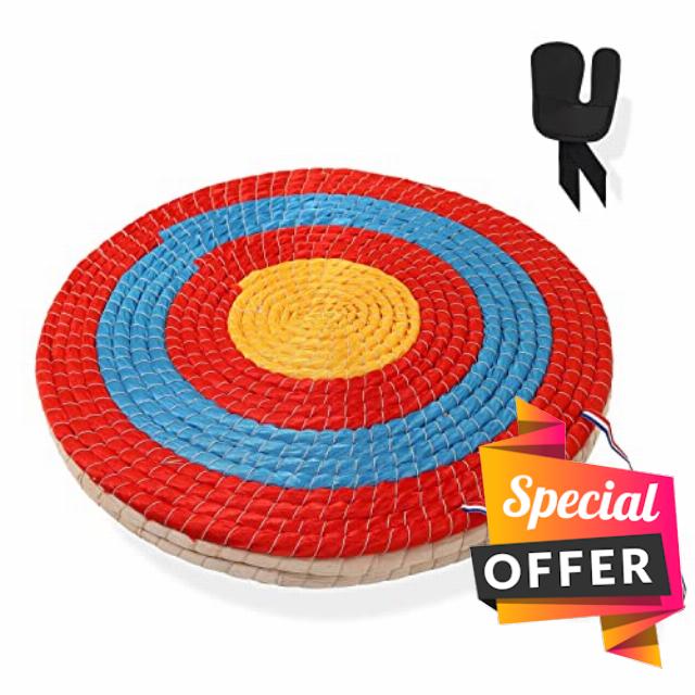 Venmark 50 cm Straw Archery Target - Traditional 3 Layer Handmade Archery Target for Bow and Arrow - Complete with Finger Tab