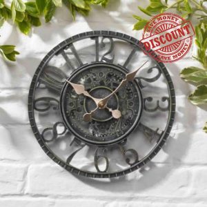 Generic Green Industrial Cogs Round Indoor/Outdoor Skeleton Verdigris Garden Wall Clock