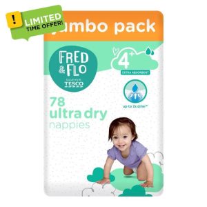 Fred & Flo Size 4+ Nappies Jumbo 78 Pack (Pack of 2)