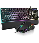 RedThunder K10 Wireless Gaming Keyboard and Mouse Combo, LED Backlit Rechargeable 3800mAh Battery...