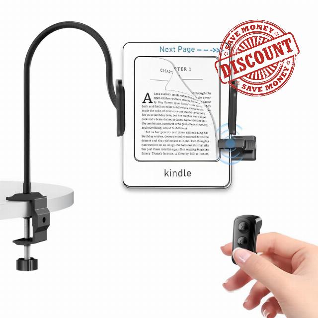 Page Turner Remote & Stand for Kindle - Holder & Remote (Bundle) for reading in bed designed for Kindle Paperwhite Oasis - Easy to use E-Reader page turner clicker with Adjustable Flexible Arm Stand