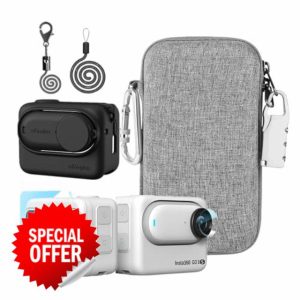 LEWOTE Accessories Kit Compatible with Insta360 GO 3S [Silicone Camera Case Cover and Lens Cap][2Pcs Screen Protector Film][Carrying Bag with Auto Locking Carabiner and Lock] (Black)