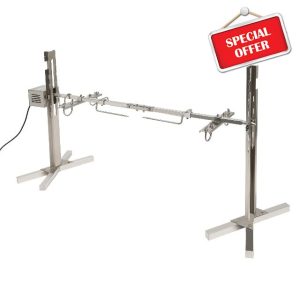 53" BBQ Grill Rotisserie Large Grill Rotisserie Spit Roaster Stainless Steel 20W Electric Tripod BBQ Set with X Shaped Bracket Outdoor Adjustable Height BBQ Rack for Picnic Garden Terrace Camping