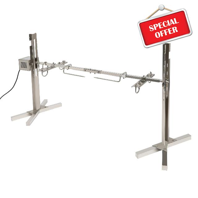 53" BBQ Grill Rotisserie Large Grill Rotisserie Spit Roaster Stainless Steel 20W Electric Tripod BBQ Set with X Shaped Bracket Outdoor Adjustable Height BBQ Rack for Picnic Garden Terrace Camping