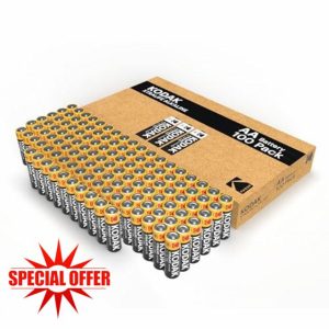 Kodak | AA Batteries | Double A | Disposable Household Alkaline | 1.5V | 100 Pack