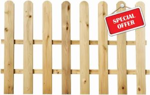 Picket Fence Panel |Natural Garden Wood Fence | Rounded Picket Pressure Treated Fence | Hand Built (6 (L) X 3 (H) Feet)