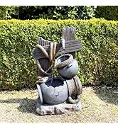 Primrose H75.5cm Nazare Oval Water Feature With Lights Outdoor Garden Fountain