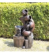 Primrose H74cm Covo Pouring Bowls Water Feature With Lights Outdoor Garden Fountain