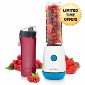 Breville Blend Active Personal Blender & Smoothie Maker | 350W | 2 Portable Blend Active Bottles (600ml) | Leak Proof Lids | White & Blue [VBL249]